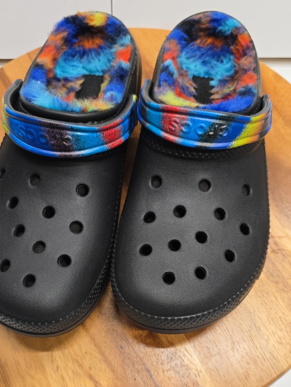 CROCS Black Clog with Multicolor Tie-Dye Liner and Strap